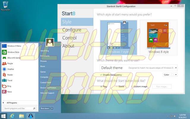 1 start8 0951 - Start8 e ViStart trazem de volta o Menu Iniciar no Windows 8